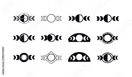 astronomical charts. Icon set. Set Logo of astronomical charts: moon phase diagram. harmonious logo variations of the same emblematic concept, each with