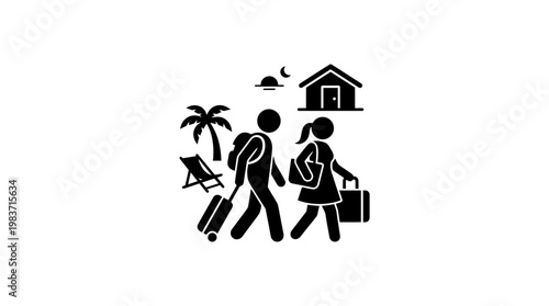 Couple Going on Vacation with Luggage and Travel Icons