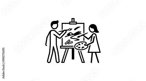 Artists Painting Together on Canvas