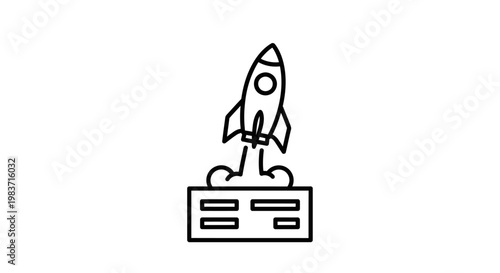 Dynamic line art icon of a rocket launching from a platform, symbolizing business startup, new project initiation, and technological innovation. Concept of rapid growth and success