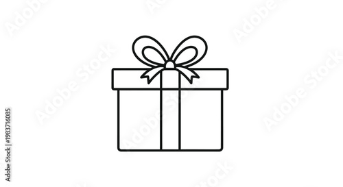 A simple line art illustration of a gift box with a bow, perfect for any celebration or holiday occasion