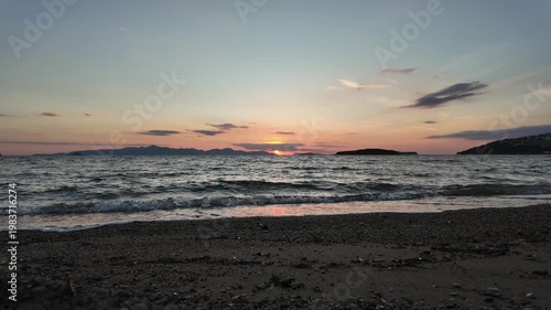 Magnificent sunset on a cloudy day over the Aegean Sea in autumn