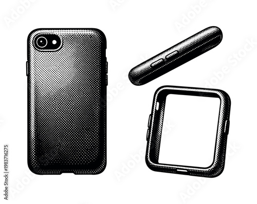 Silicone phone case depicted as a soft flexible phone case with smooth rounded corners and matte surface appearance, represented as one object. Black and white