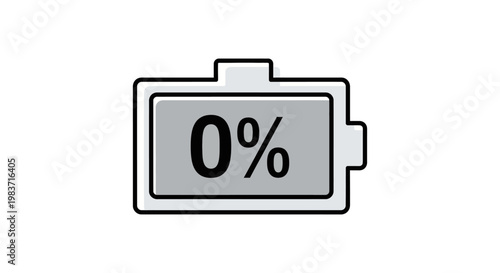 battery zero percent icon illustrating critically low power and an empty charge signaling a depleted device in need of energy