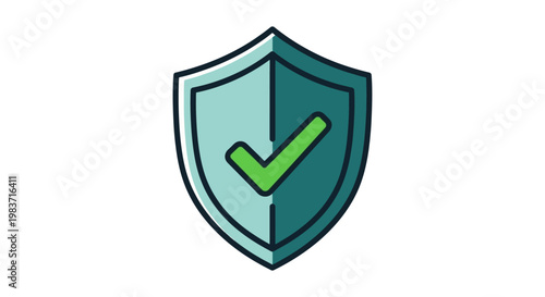 blue shield with green checkmark representing strong security and data protection ideal for online privacy or quality assurance themes.