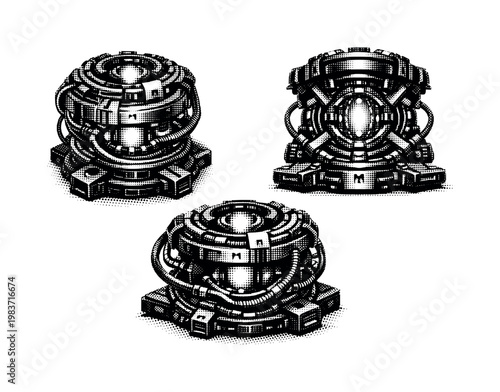 Space-saving storage symbols. Foldable boxes, modular shelves, and direction arrows arranged as an editorial icon scene. Abstract shapes float lightly to