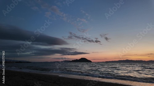 Magnificent sunset on a cloudy day over the Aegean Sea in autumn