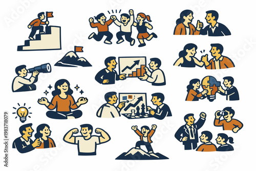 Process Optimization Workflow engineers organizing an oversized gear and app panel across the full canvas, three stylized human characters interacting with