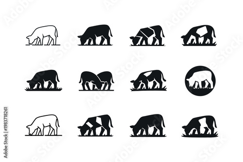 Evening Kitchen Cleanup and Organization. Minimalistic set one-line drawing [person wiping counter, cutting board, cooking pot, lid, dish towel, hanging