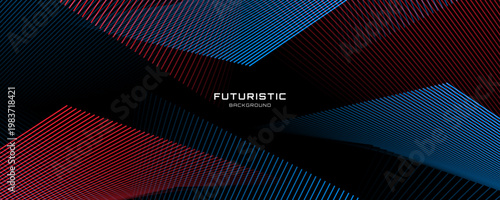 3D blue red techno abstract background on dark space with diagonal lines effect decoration. Modern graphic design element stripes style concept for web banner, art, flyer, card, or brochure cover