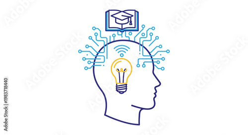 digital learning education technology artificial intelligence and innovative ideas are integrated into the modern human mind.