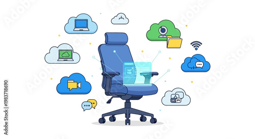 conceptual image depicting remote work cloud computing and a digital workplace virtual office through modern technology.