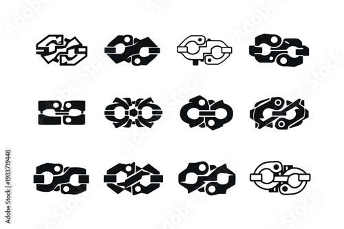 scaffolding. Icon set. Set Logo of scaffolding: construction joint clamp. harmonious logo variations of the same emblematic concept, each with different