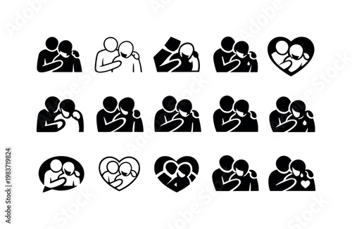 A person embracing vulnerability, sharing their feelings with a friend. Icon set. Set Logo of A person embracing vulnerability, sharing their feelings with a