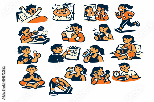 Emergency Rescue Signs responders coordinating an oversized ambulance and warning siren across the full canvas, three stylized human characters interacting