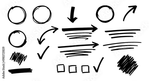 hand drawn doodle elements circles arrows checkboxes scribbles
