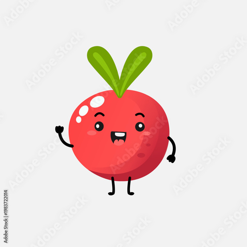 Cute Radish Character Vector Illustration – Funny Red Vegetable Mascot, Healthy Vegan Food Icon in Cartoon Style for Sticker, Logo, Kids Design, Social Media and Packaging Use