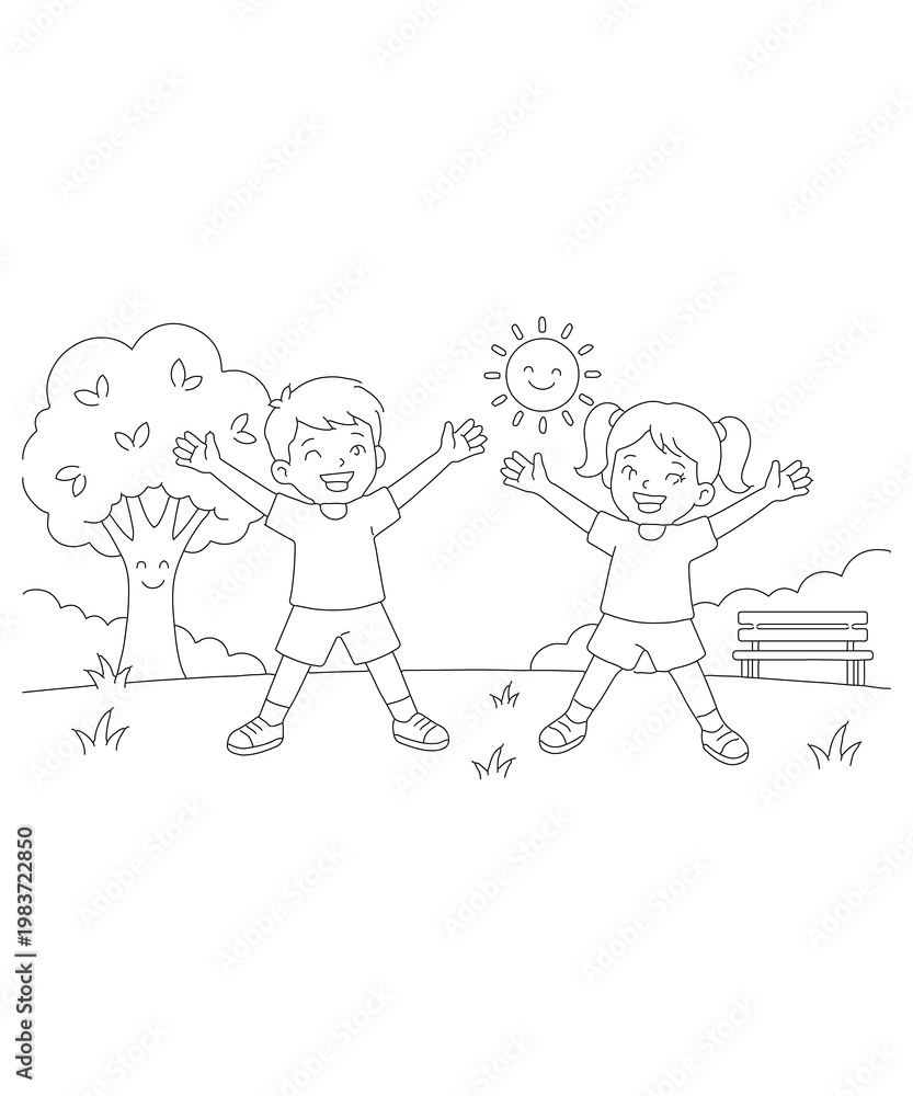 Fototapeta premium Kids exercise or workout coloring page for kids and adults