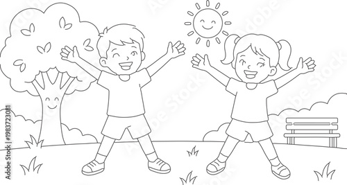 Kids exercise or workout coloring page for kids and adults