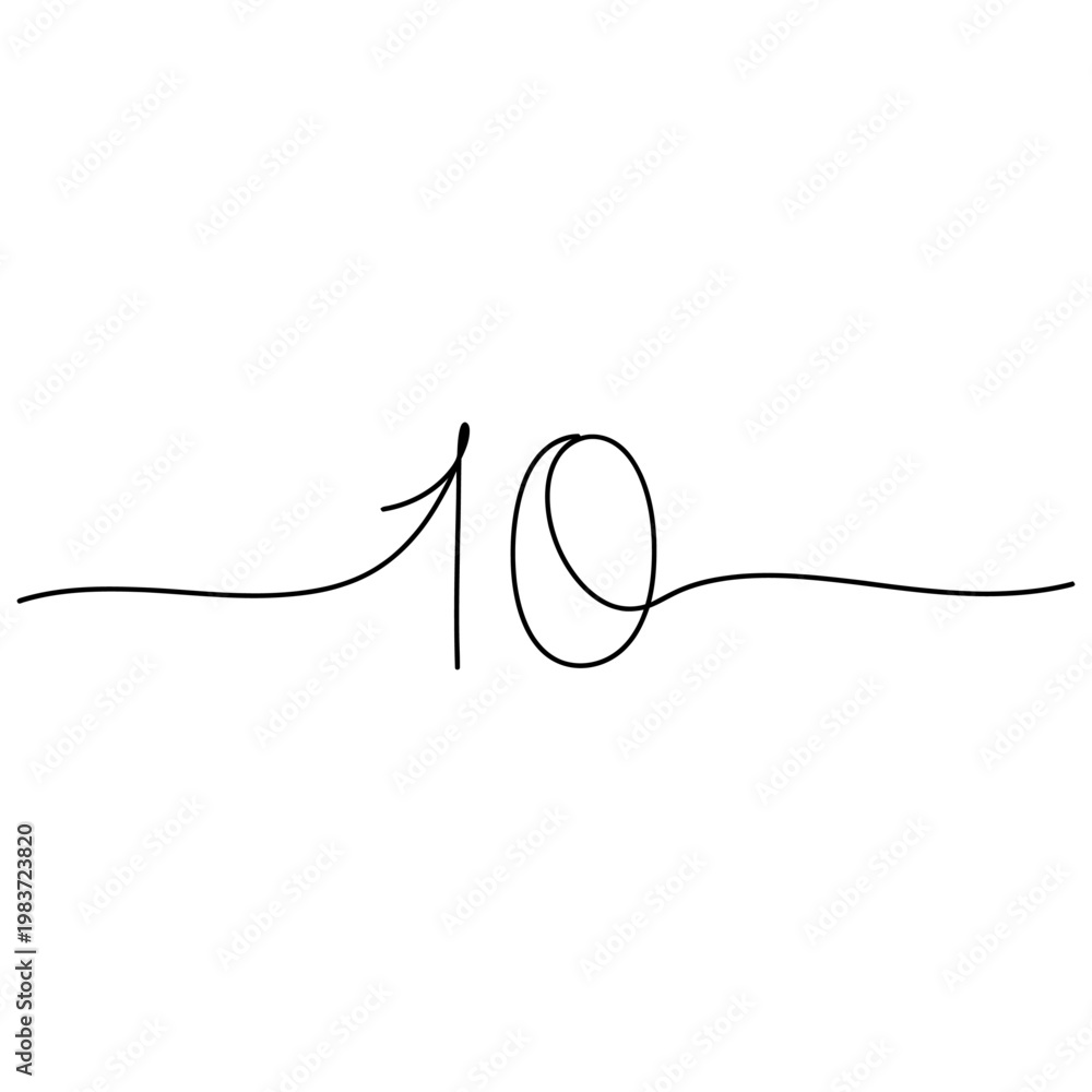 Obraz premium simple continuous line drawing of the number ten with flowing lines