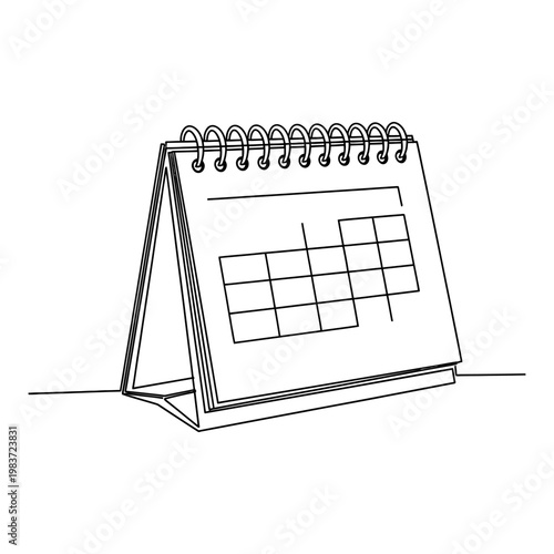 simple line drawing of a desk calendar with coil binding and grid