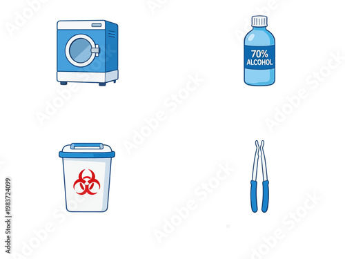 Medical supplies including syringe vaccine bottle and biohazard container