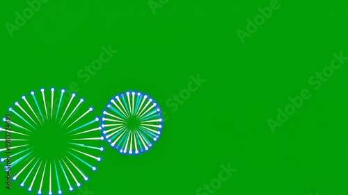 Two abstract circular patterns resembling fireworks or decorative lights on a vibrant green screen or chroma key background.