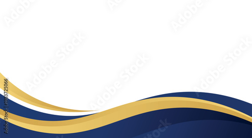 Cuadro en lienzo An elegant blue and gold abstract wave pattern flows across the bottom of a clean white background with ample copy space for text