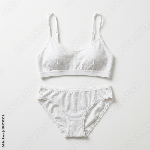 White Cotton Bra and Panty Set on White Background Casual Lingerie