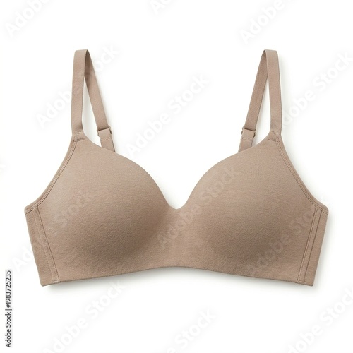 Beige Women's Cotton Comfort Bra with Adjustable Straps on White Background