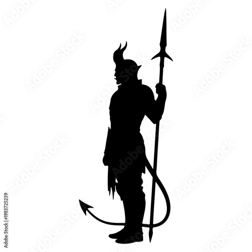 Silhouette of a Demon Warrior Holding a Spear.