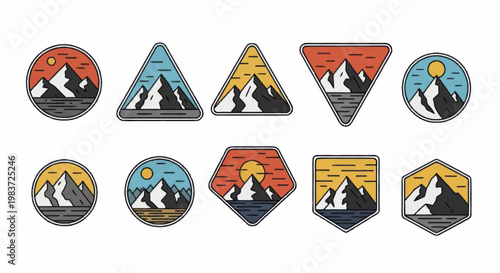 Collection of Mountain Landscape Badges and Emblems.