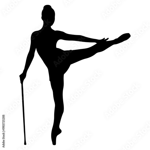 Silhouette of a Dancer with a Cane Performing a Ballet Pose.