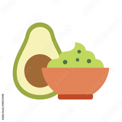 Mexican guacamole avocado dip icon for Cinco de Mayo traditional cuisine festive food theme