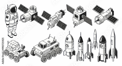 Collection of Space Exploration Elements and Astronaut.