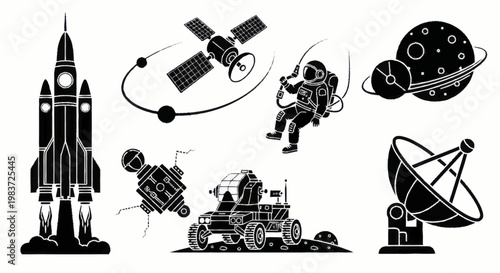Collection of Space Exploration Elements and Astronomy Icons.