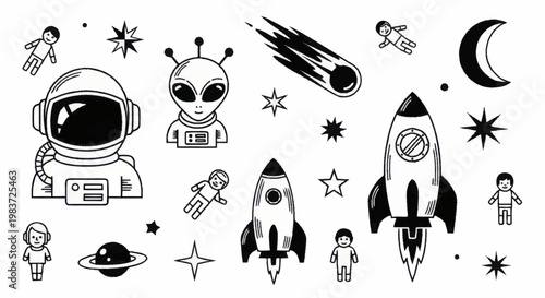Collection of Space Exploration Elements and Extraterrestrial Beings.