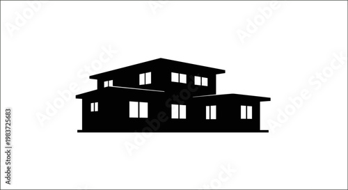 Modern Two Story House Silhouette Design.