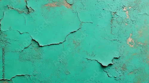 Textured Teal Wall with Peeling Paint, Detailed Close-up