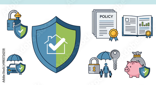 Protection and security concept icons set.