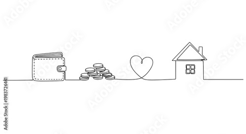 Home savings and love for property concept with wallet money and house line icon