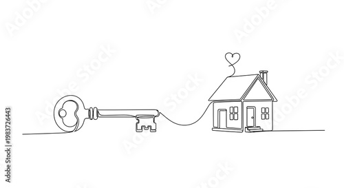 Home ownership concept with key and house real estate line icon