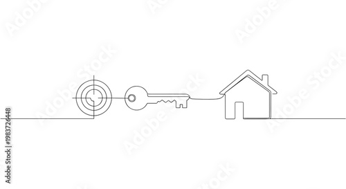 Home buying goal concept with target and key real estate line icon