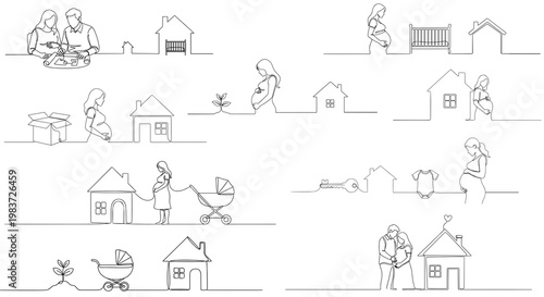 Real estate life stages icons set of 9 mortgage home buying line icons