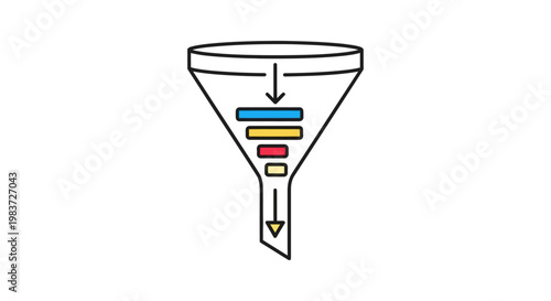 marketing funnel and data filtration process icon illustrating a sales pipeline and business strategy for effective conversion rate optimization.