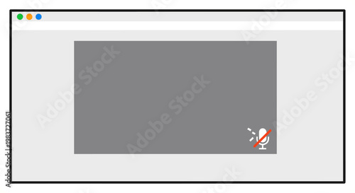 muted microphone icon in a browser window during a video call representing an online meeting or virtual conference without audio.