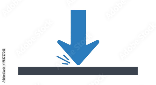 pressure impact force a blue downward arrow hits a solid surface illustrating concepts of force and direct contact.