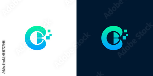 Sleek and modern letter C logo design featuring a dynamic digital pixel effect, perfect for technology, data, computing, or innovative businesses seeking a distinctive brand identity