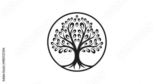 Stylized Tree of Life Emblem in Circle.