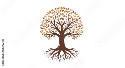 Vibrant Tree of Life with Intricate Roots and Autumn Leaves.